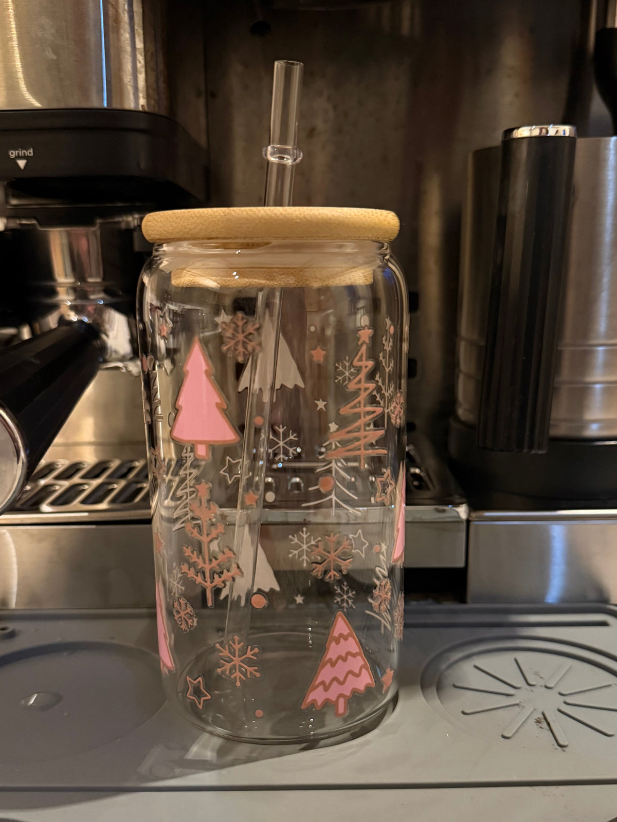 Pink Christmas Tree Cold Cup | Christmas Iced Coffee Cup | Festive Tumbler | Pink Christmas Drink Cup | 16oz Cold Cup | Christmas Gift
