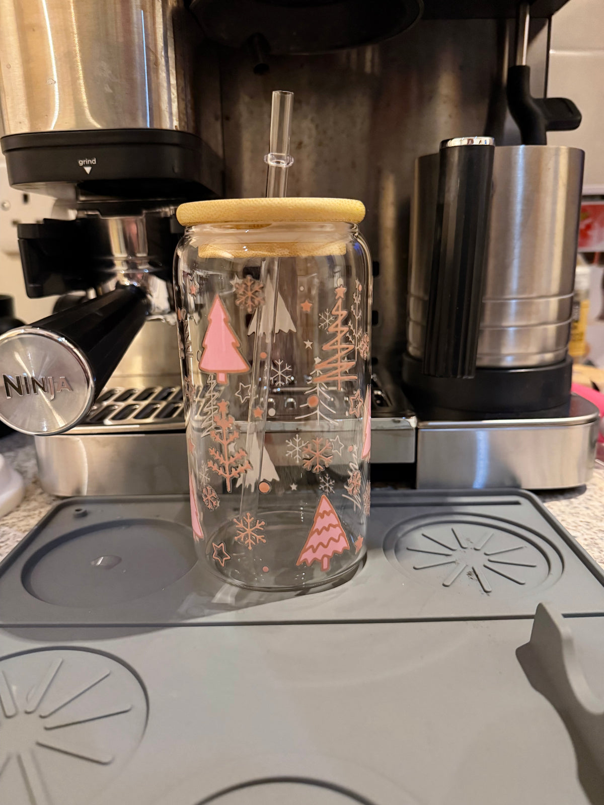 Pink Christmas Tree Cold Cup | Christmas Iced Coffee Cup | Festive Tumbler | Pink Christmas Drink Cup | 16oz Cold Cup | Christmas Gift