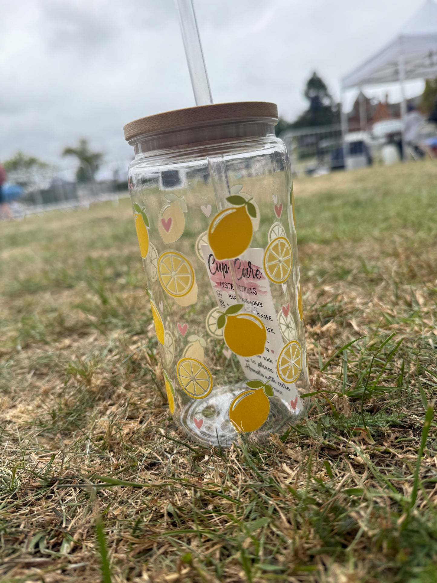 Lemon Glass Iced Coffee Cup: 16oz Tumbler with Bamboo Lid & Straw