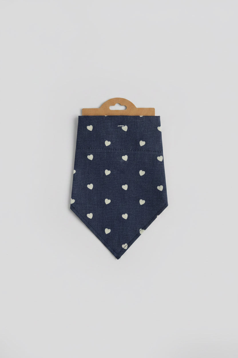 Denim Heart Dog Bandana UK | Blue Dog Bandana with White Hearts | Slide Through Collar Bandana | Cute Puppy Scarf | Matching Scrunchie
