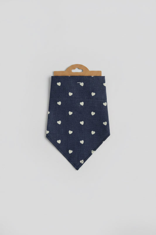 Denim Heart Dog Bandana UK | Blue Dog Bandana with White Hearts | Slide Through Collar Bandana | Cute Puppy Scarf | Matching Scrunchie