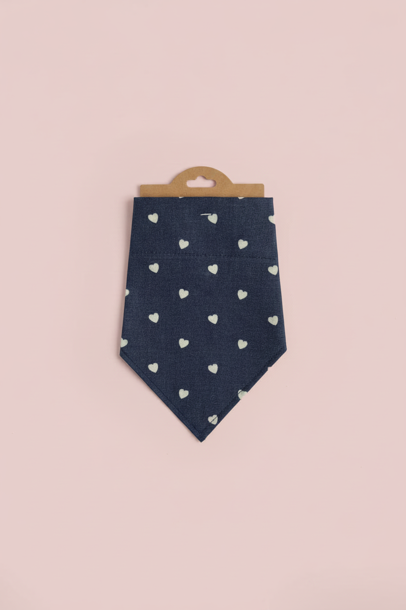 Denim Heart Dog Bandana UK | Blue Dog Bandana with White Hearts | Slide Through Collar Bandana | Cute Puppy Scarf | Matching Scrunchie