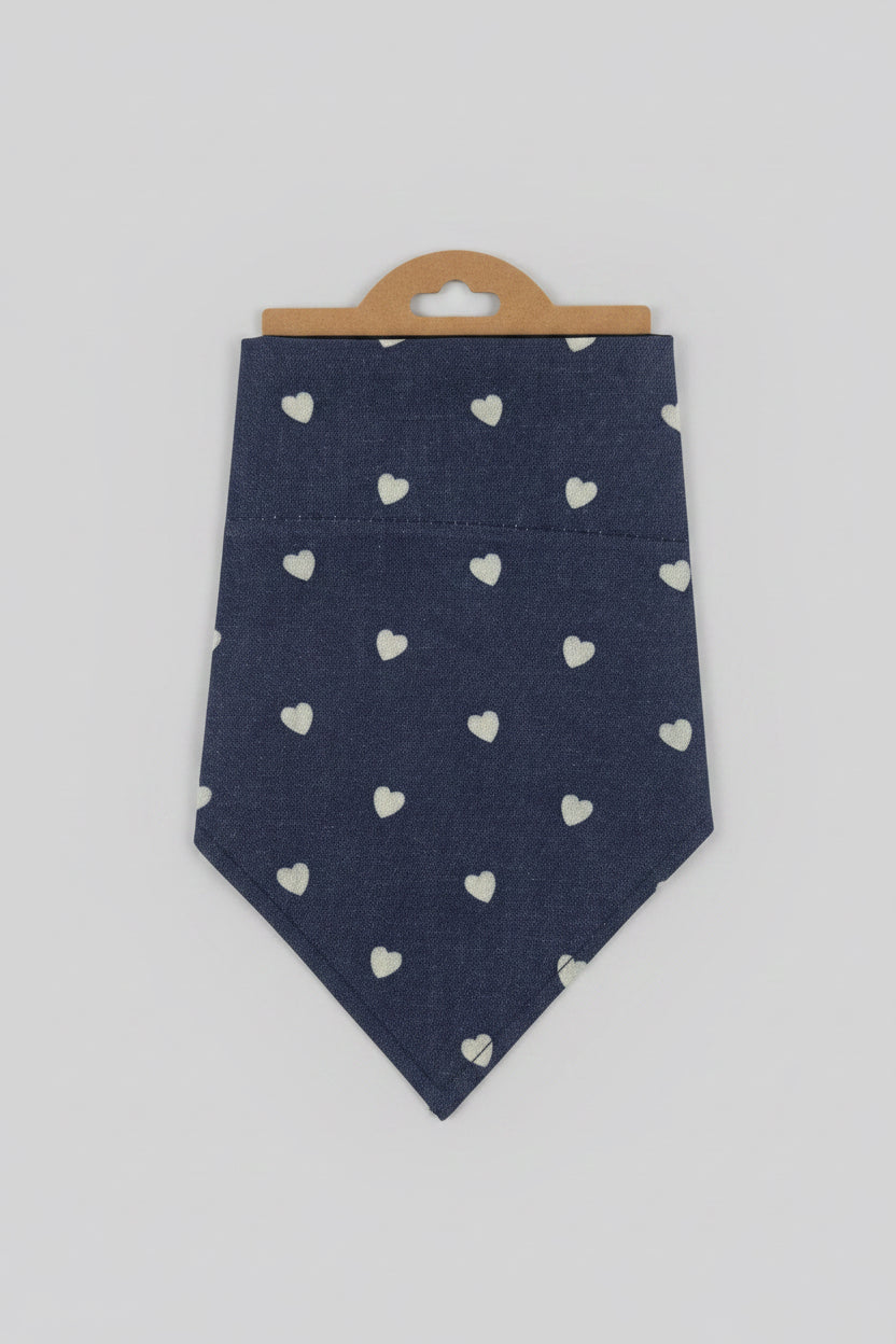 Denim Heart Dog Bandana UK | Blue Dog Bandana with White Hearts | Slide Through Collar Bandana | Cute Puppy Scarf | Matching Scrunchie