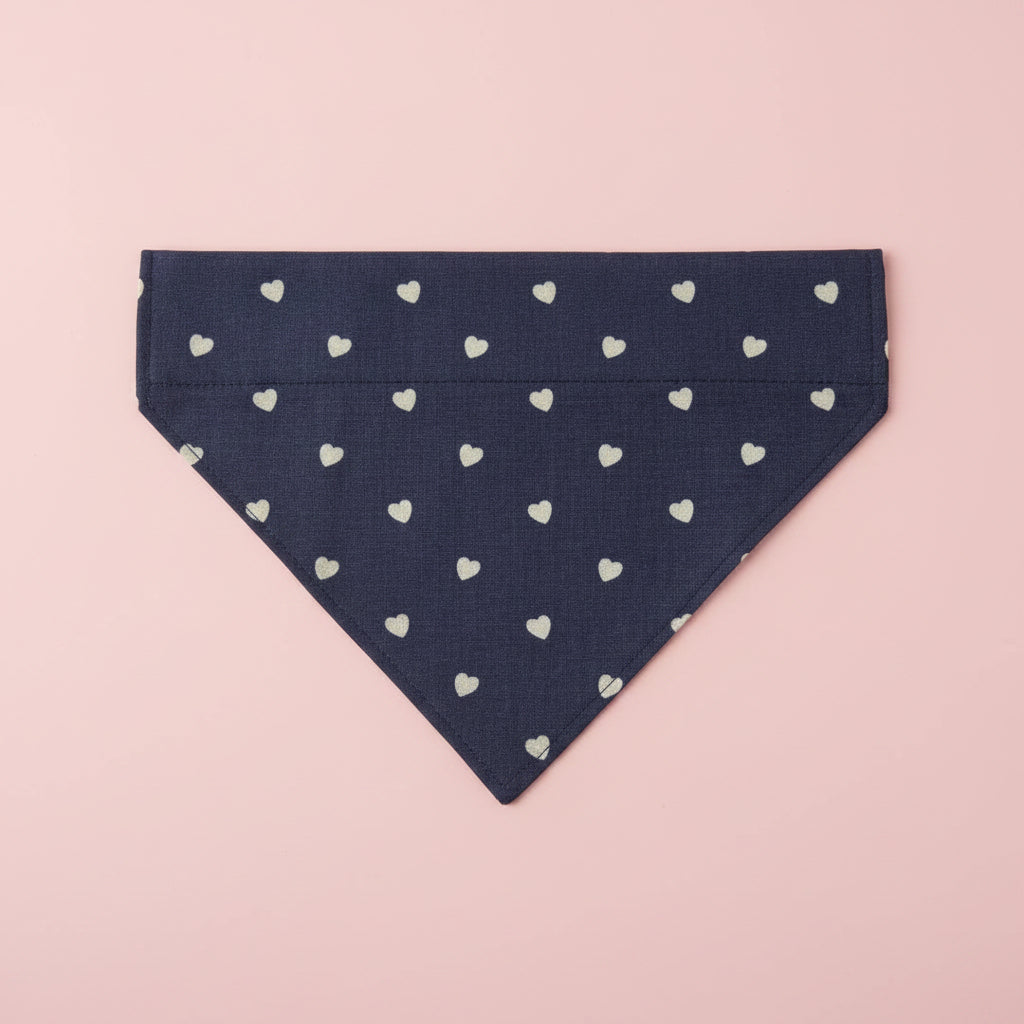 Denim Heart Dog Bandana UK | Blue Dog Bandana with White Hearts | Slide Through Collar Bandana | Cute Puppy Scarf | Matching Scrunchie