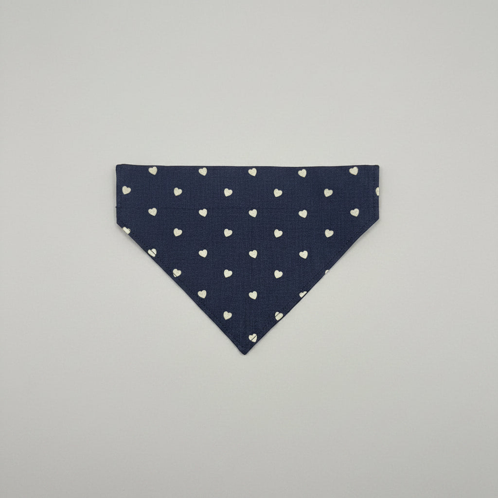 Denim Heart Dog Bandana UK | Blue Dog Bandana with White Hearts | Slide Through Collar Bandana | Cute Puppy Scarf | Matching Scrunchie