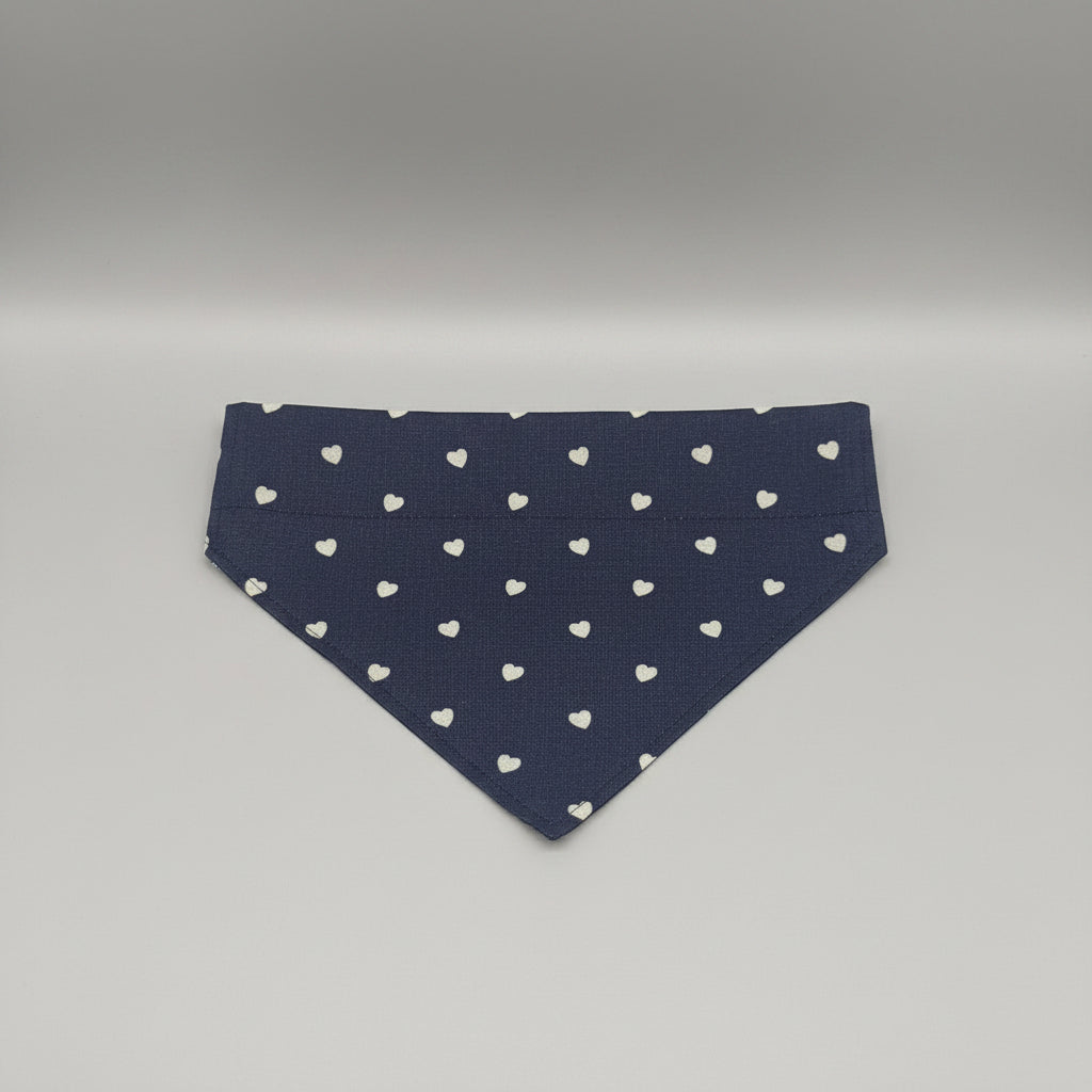 Denim Heart Dog Bandana UK | Blue Dog Bandana with White Hearts | Slide Through Collar Bandana | Cute Puppy Scarf | Matching Scrunchie