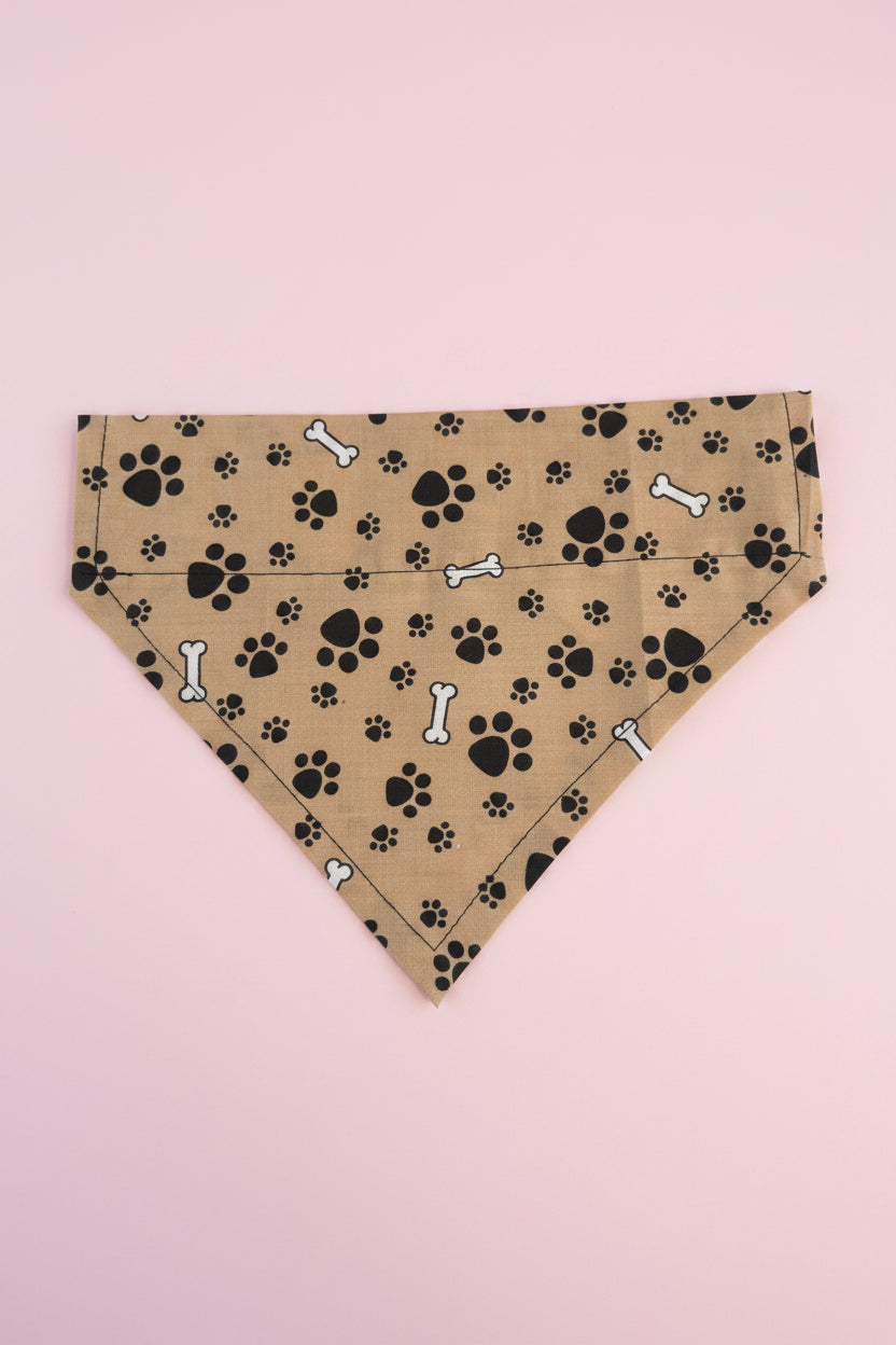 Beige Paw print Dog bandana