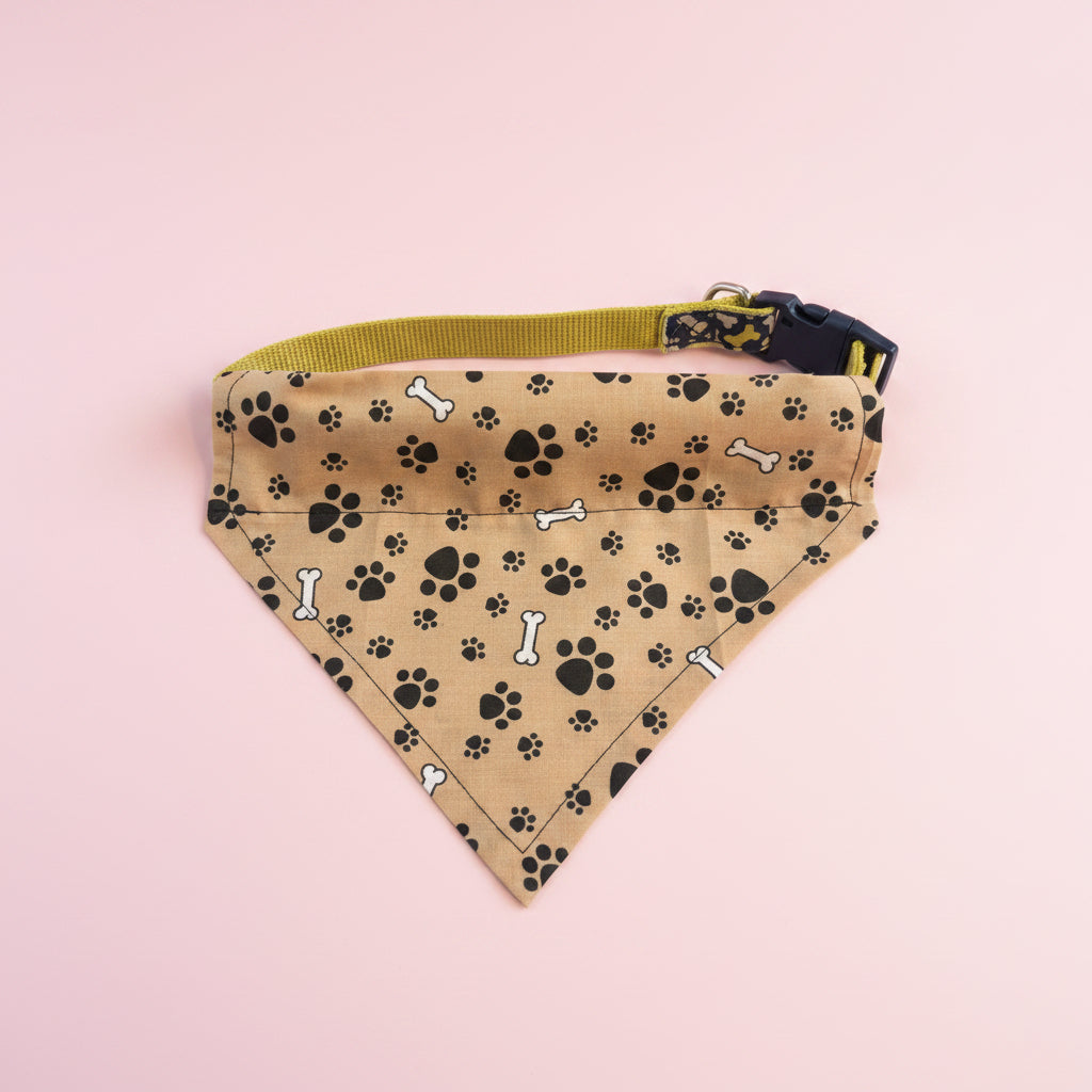 Beige Paw print Dog bandana