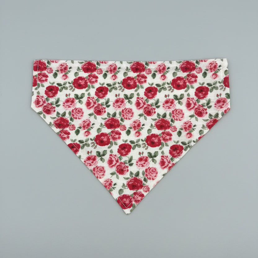 White and Red Rose Print Dog Bandana