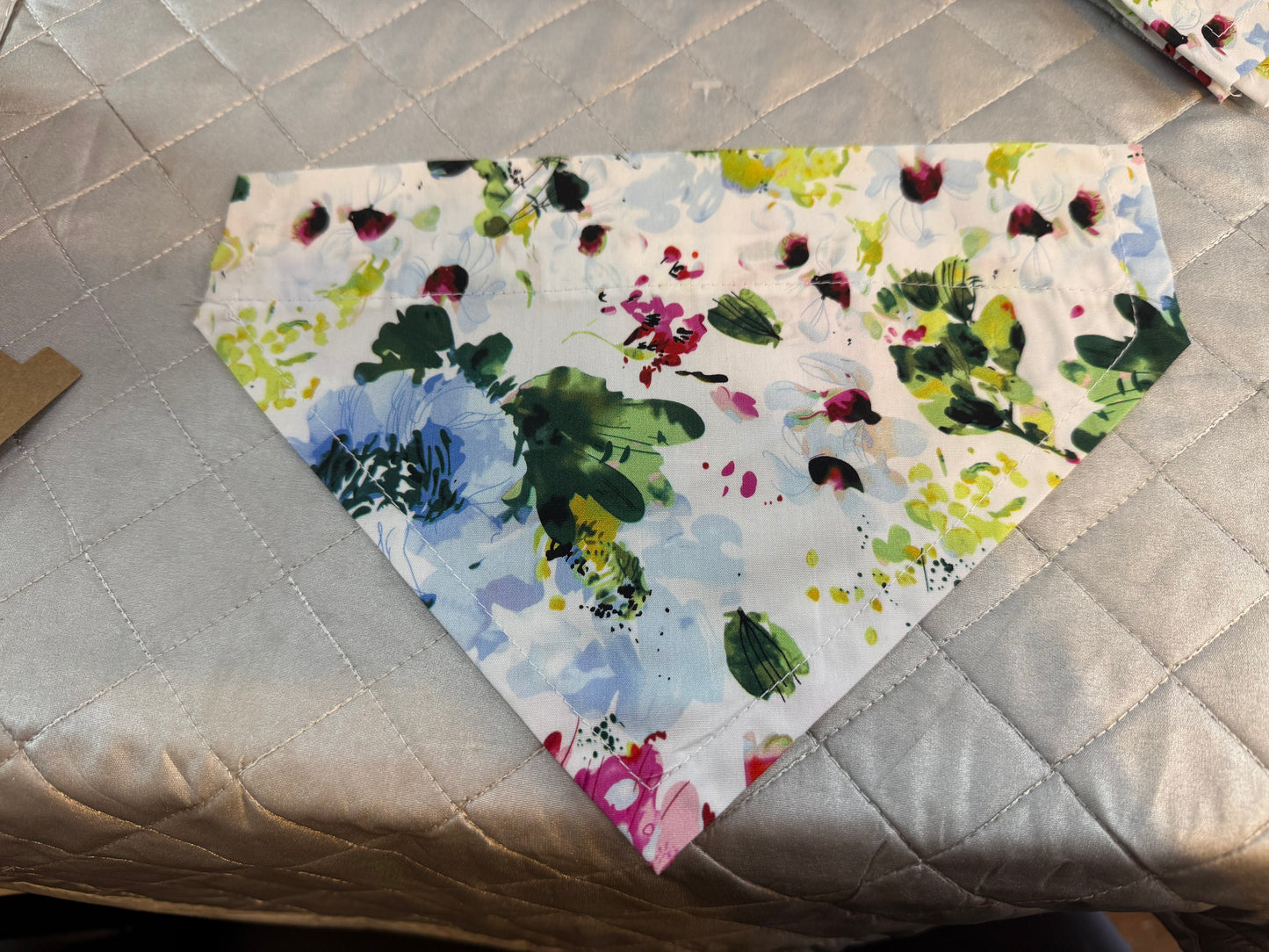 Floral Dog Bandana | White Cotton Dog Bandana | Handmade Collar Slide Dog Scarf | Large Flower Print Dog Accessory | Small & Large Dog Bandana UK