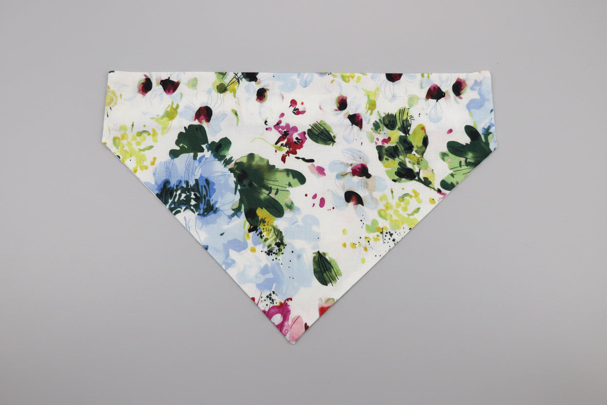 Floral Dog Bandana | White Cotton Dog Bandana | Handmade Collar Slide Dog Scarf | Large Flower Print Dog Accessory | Small & Large Dog Bandana UK