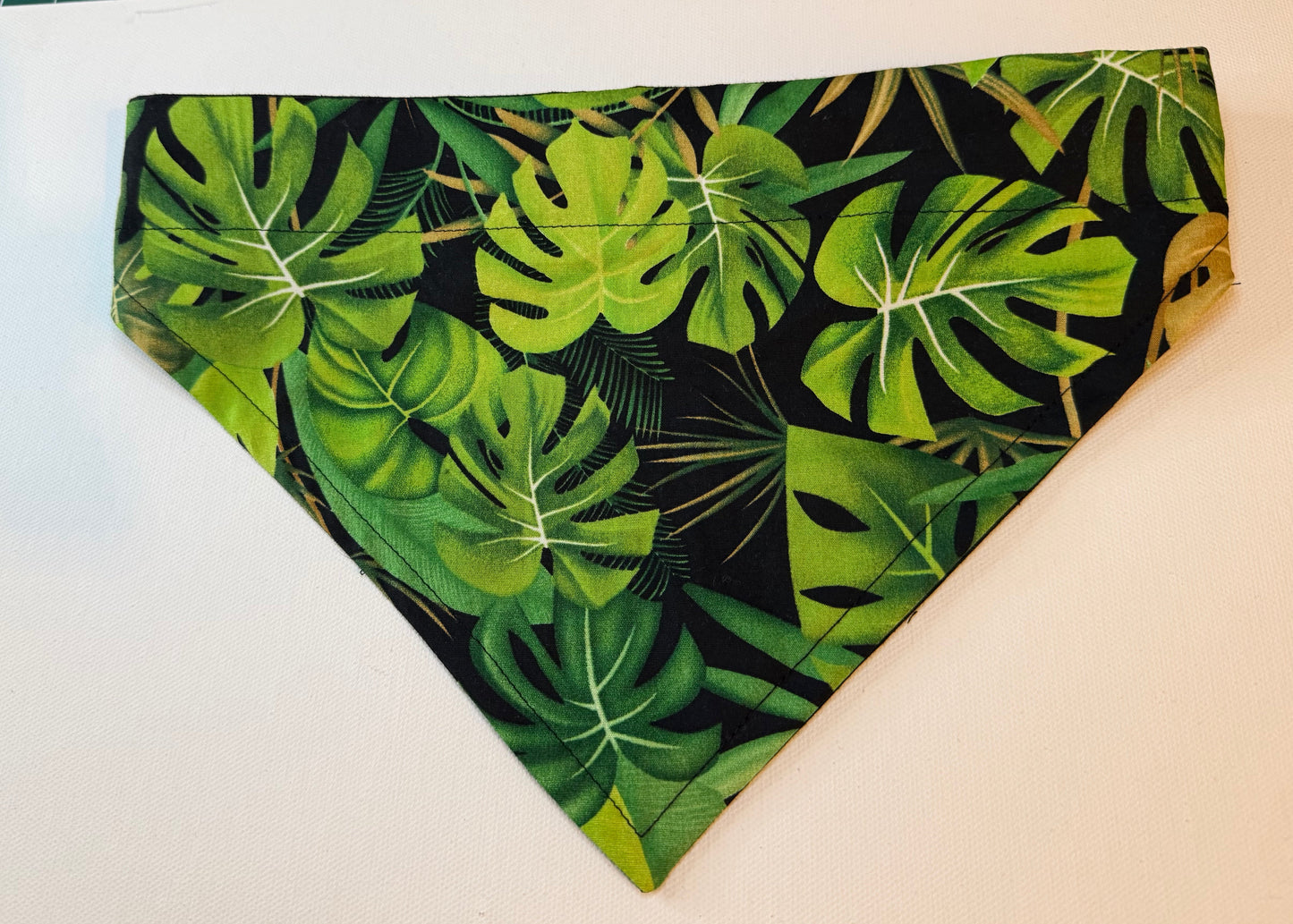 Tropical Reversible Scrunchie Dog Bandana – Green Leaf Print