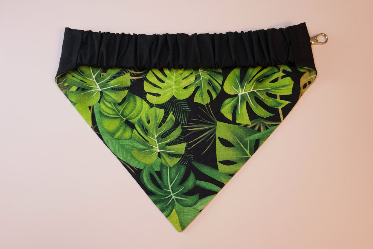 Tropical Reversible Scrunchie Dog Bandana – Green Leaf Print