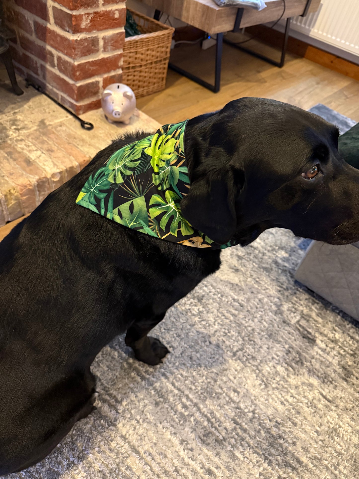 Tropical Reversible Scrunchie Dog Bandana – Green Leaf Print