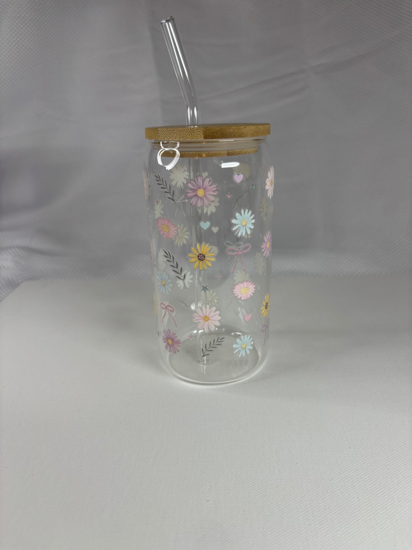 Cute Floral Glass or Plastic Tumbler with Lid and Straw | UV DTF Cup | Aesthetic Iced Coffee Cup | Reusable Cold Drink Cup | Gift for Her
