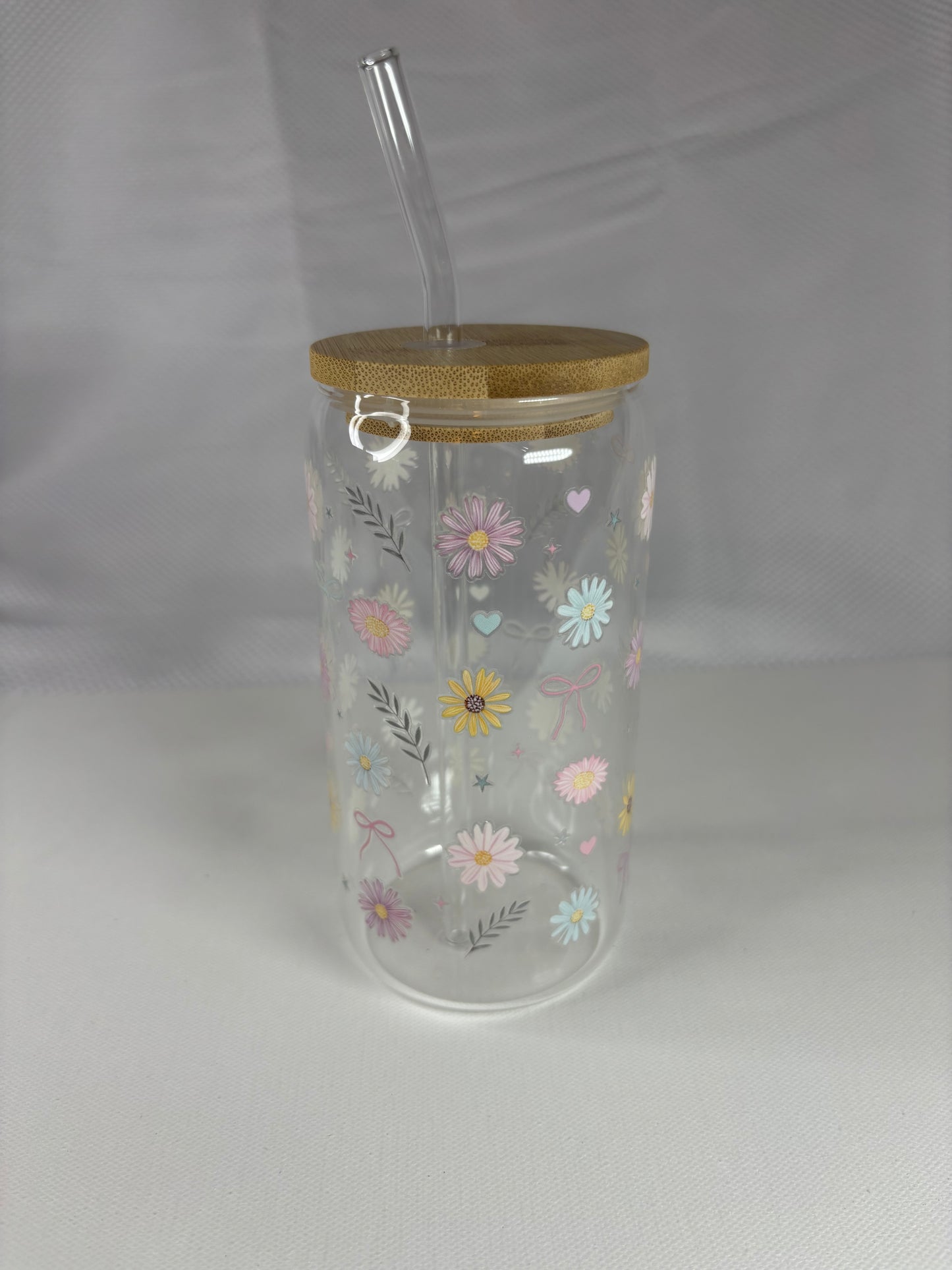 Cute Floral Glass or Plastic Tumbler with Lid and Straw | UV DTF Cup | Aesthetic Iced Coffee Cup | Reusable Cold Drink Cup | Gift for Her