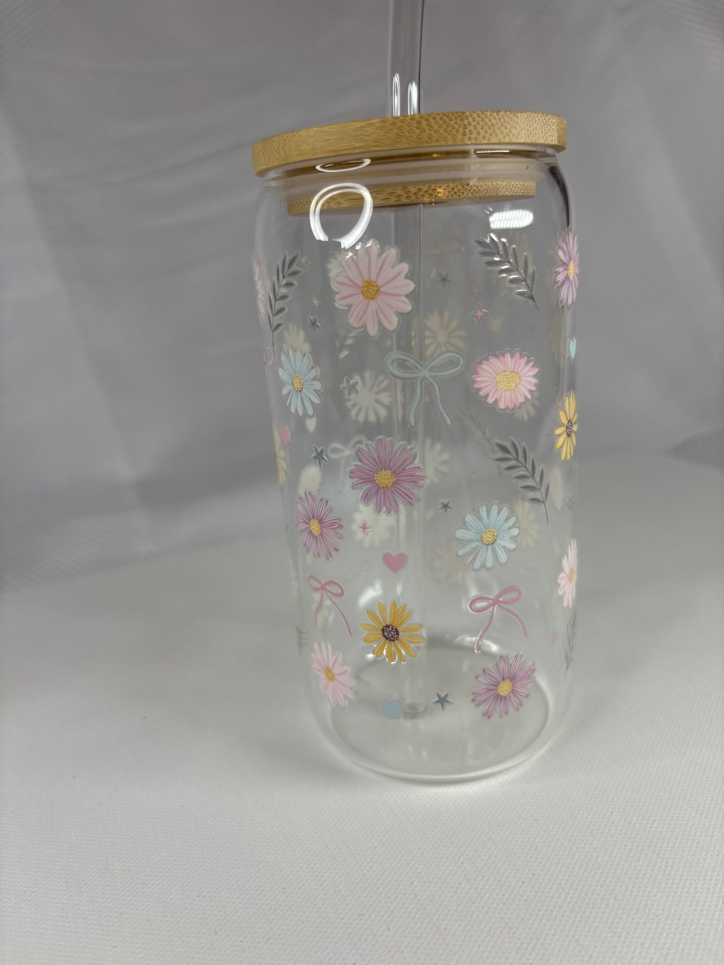 Cute Floral Glass or Plastic Tumbler with Lid and Straw | UV DTF Cup | Aesthetic Iced Coffee Cup | Reusable Cold Drink Cup | Gift for Her