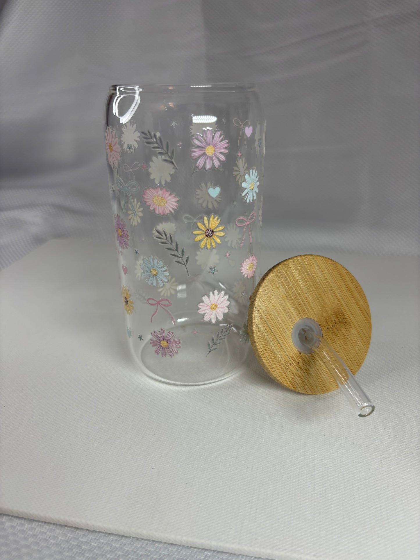 Cute Floral Glass or Plastic Tumbler with Lid and Straw | UV DTF Cup | Aesthetic Iced Coffee Cup | Reusable Cold Drink Cup | Gift for Her