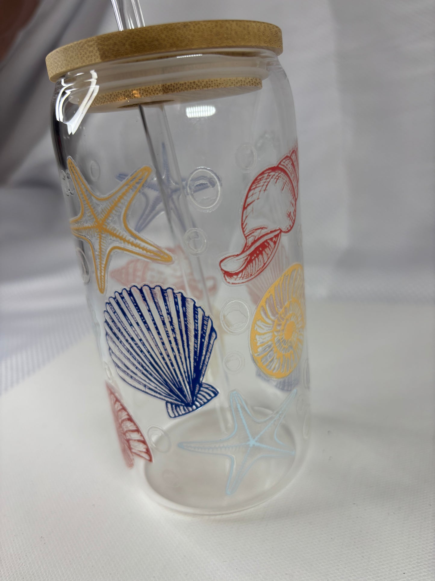 Seaside-Inspired Reusable Tumbler – Glass or Plastic Cup with UV DTF Beach Design, Lid & Straw