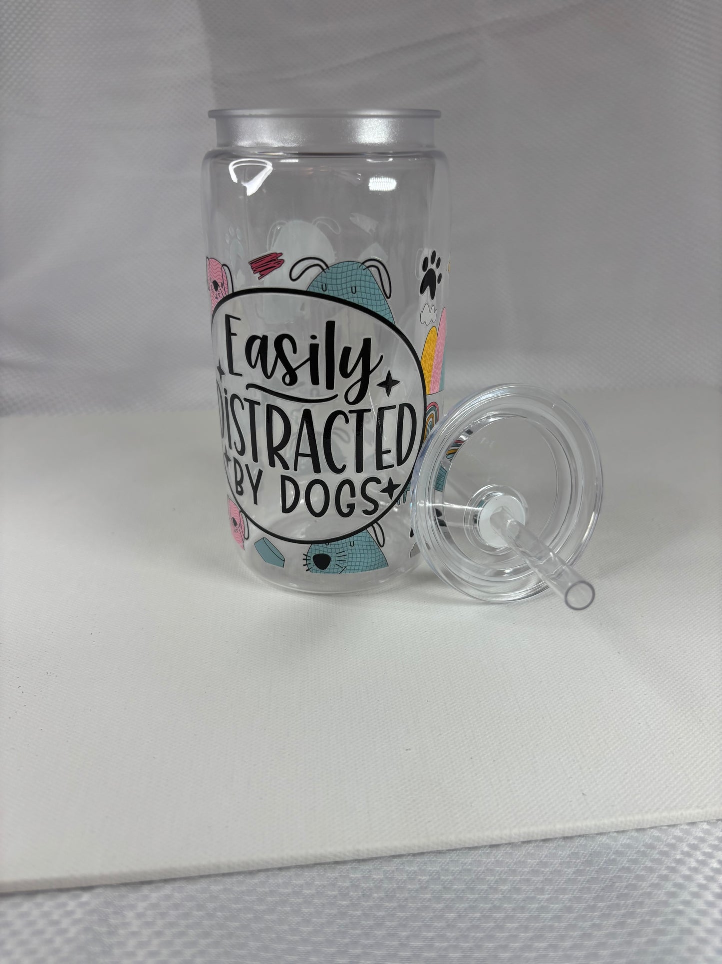 Easily Distracted by Dogs Tumbler – Glass or Plastic Reusable Cup with UV DTF Design