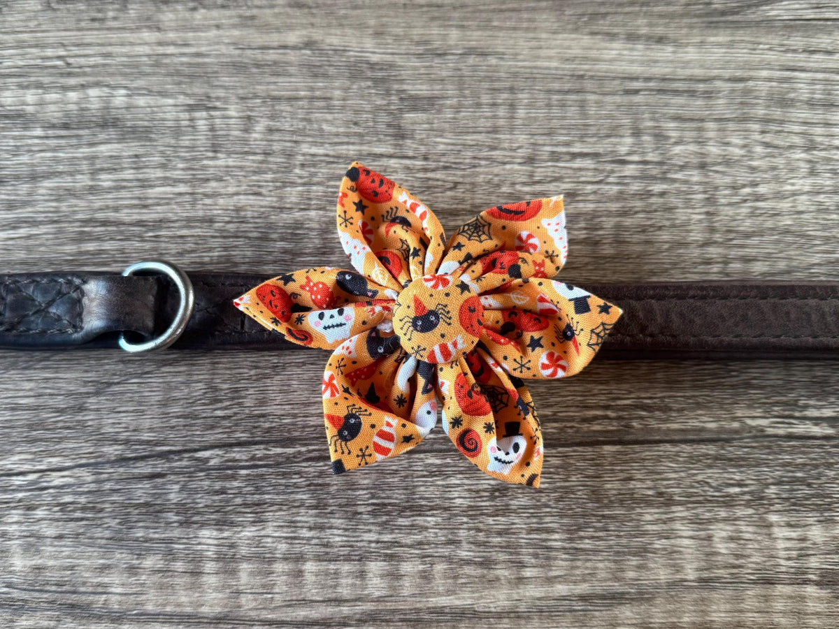 Spooky Halloween Dog Collar Flower | Limited Edition Fabric Pet Accessory | Handmade Collar Decoration for Dogs