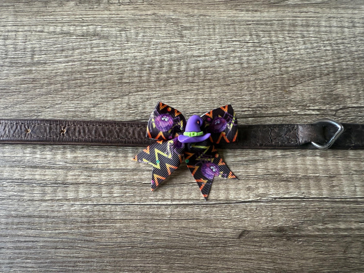 Halloween Dog Collar Bow | Limited Edition Pet Accessory | Ribbon Bow with Spooky Centerpiece | Festive Dog Collar Add-On |  Pet Costume