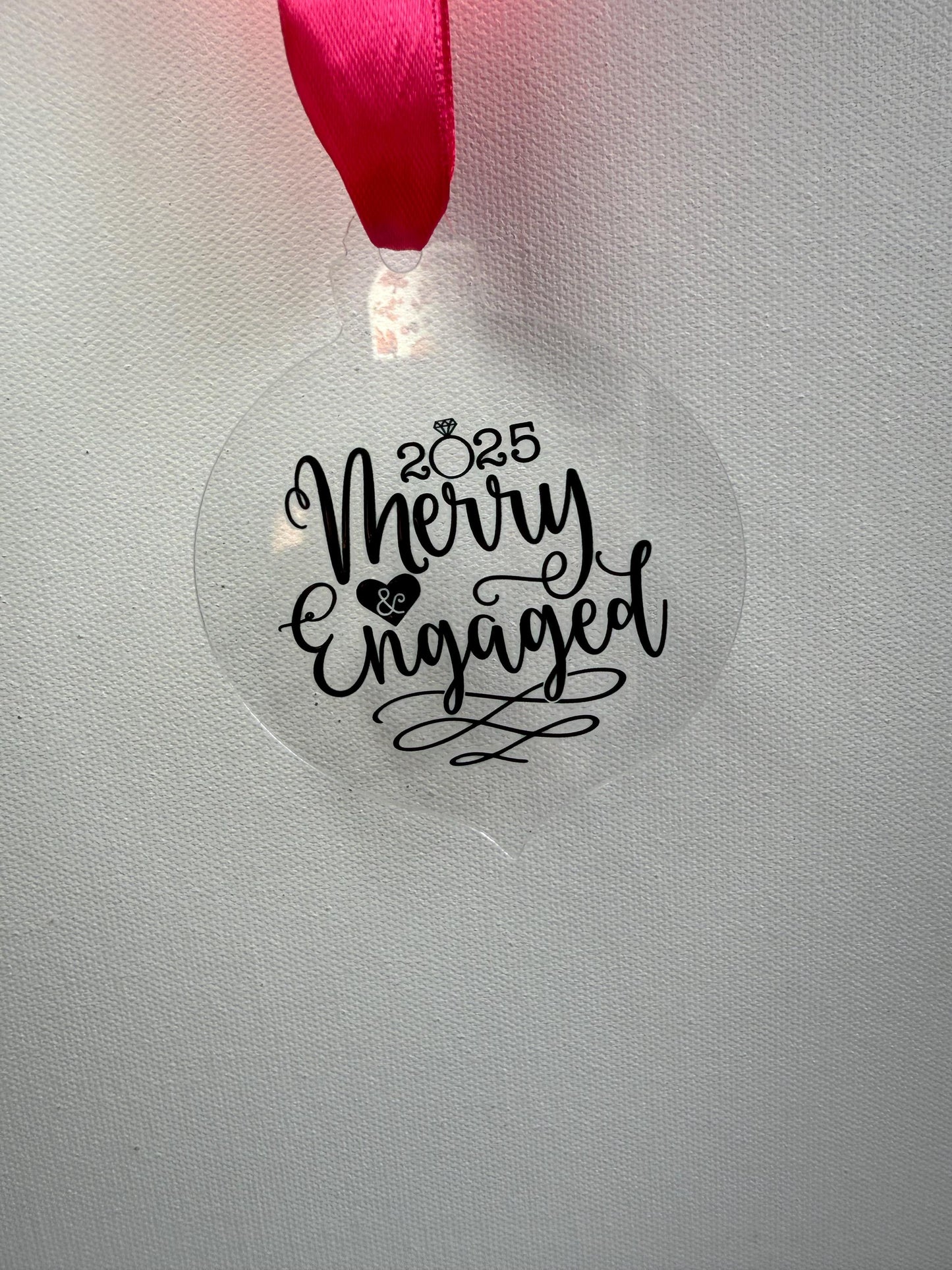 Merry Engaged Tree Decoration – engagement Christmas – wedding Gift – Personalised 2025 Keepsake - couples gift