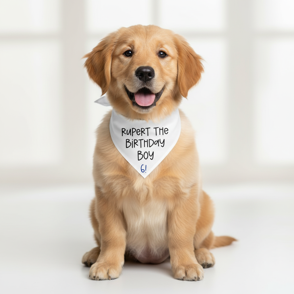 Personalised Birthday Bandana for Pets – Custom Dog or Cat Birthday Bandana | Pet Party Accessory | Add Name & Age