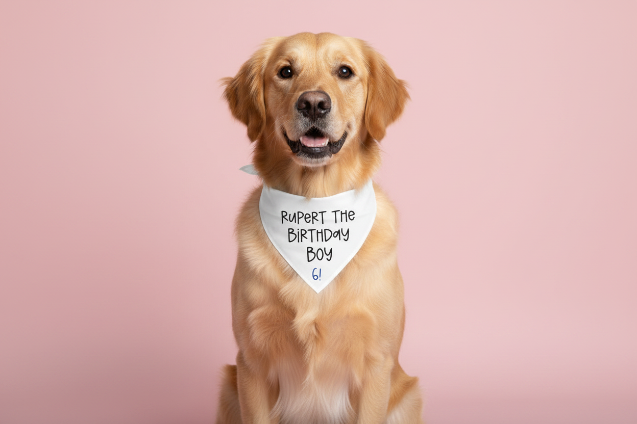 Personalised Birthday Bandana for Pets – Custom Dog or Cat Birthday Bandana | Pet Party Accessory | Add Name & Age