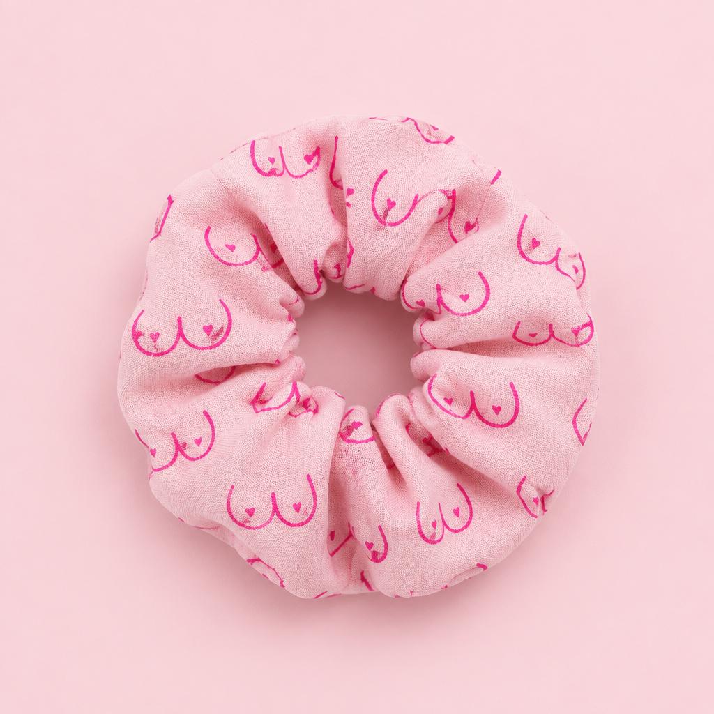 Pink Boobie Print Hair Scrunchie __etsy:8598560350